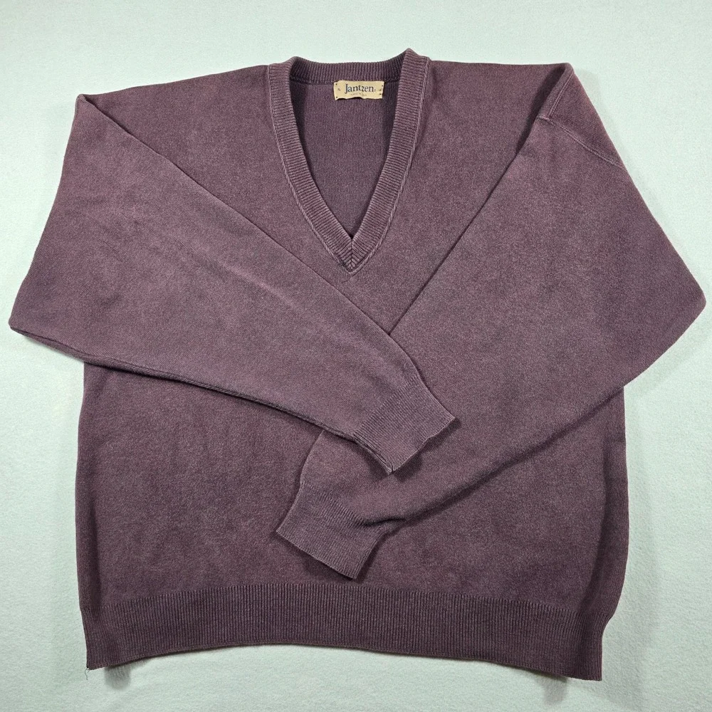 Jantzen Mens XL Burgundy Sweater V-Neck Pullover Vintage Made in USA M209 Knit‎